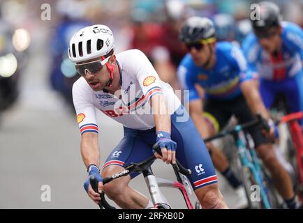 Owain Doull della Gran Bretagna durante la gara maschile Elite Road Race il quarto giorno dei Campionati del mondo di ciclismo UCI 2023 a Glasgow. Data foto: Domenica 6 agosto 2023. Foto Stock