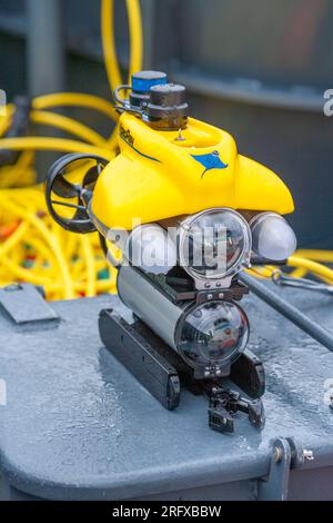 Mini-Rov. Veicolo subacqueo miniaturizzato azionato a distanza Foto Stock