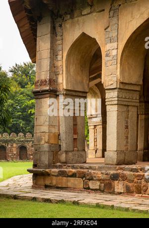 India, Delhi, Lodhi Gardens, Tomba di Sikndar Lodi. padiglione centrale, dettaglio Foto Stock