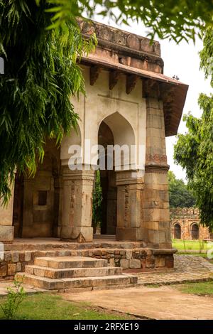 India, Delhi, Lodhi Gardens, Tomba di Sikndar Lodi. padiglione centrale, dettaglio Foto Stock