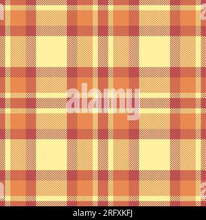 Tessuto motivo Tartan in tessuto a quadri con sfondo vettoriale senza cuciture nei colori giallo e rosso. Illustrazione Vettoriale