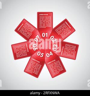 Modello di progettazione infografica vettoriale. Concetto aziendale con 7 opzioni, parti, fasi o processi. Visualizzazione dei dati. Vettore e illustrazione. Illustrazione Vettoriale