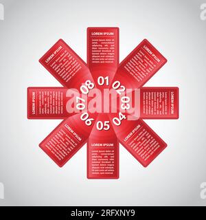 Modello di progettazione infografica vettoriale. Concetto aziendale con 8 opzioni, parti, fasi o processi. Visualizzazione dei dati. Vettore e illustrazione. Illustrazione Vettoriale