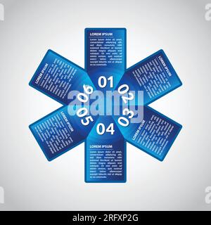 Modello di progettazione infografica vettoriale. Concetto aziendale con 6 opzioni, parti, fasi o processi. Visualizzazione dei dati. Vettore e illustrazione. Illustrazione Vettoriale