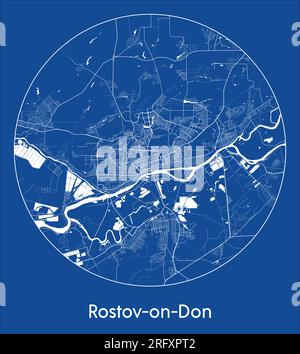Mappa della città Rostov-sul-Don Russia Europa stampa blu cerchio rotondo illustrazione vettoriale Illustrazione Vettoriale