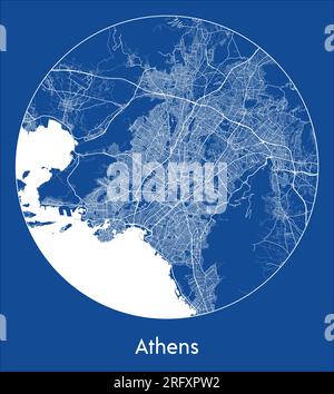 Mappa della città Atene Grecia Europa stampa blu cerchio circolare illustrazione vettoriale Illustrazione Vettoriale