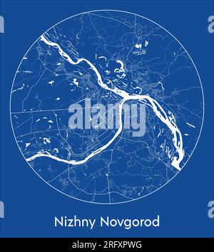 Mappa della città Nizhny Novgorod Russia Europa stampa blu cerchio rotondo illustrazione vettoriale Illustrazione Vettoriale