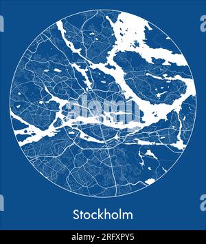 Mappa della città Stoccolma Svezia Europa stampa blu cerchio rotondo illustrazione vettoriale Illustrazione Vettoriale