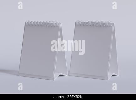 Set calendario da tavolo con rendering con software 3D, colore bianco e texture realistica Foto Stock