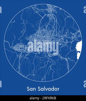 Mappa della città San Salvador El Salvador Nord America Stampa blu cerchio rotondo illustrazione vettoriale Illustrazione Vettoriale