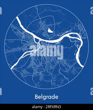 Mappa della città Belgrado Serbia Europa stampa blu cerchio rotondo illustrazione vettoriale Illustrazione Vettoriale