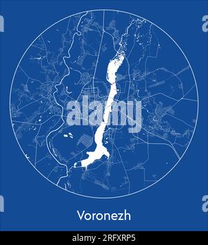 Mappa della città Voronezh Russia Europa stampa blu cerchio rotondo illustrazione vettoriale Illustrazione Vettoriale