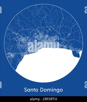 Mappa della città Santo Domingo Repubblica Dominicana Nord America stampa blu cerchio rotondo illustrazione vettoriale Illustrazione Vettoriale