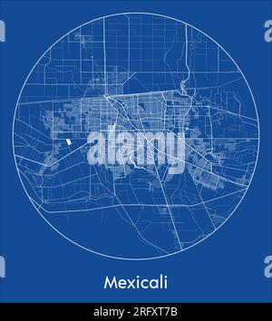 Mappa della città Mexicali Messico Nord America Stampa blu illustrazione vettoriale circolare Illustrazione Vettoriale