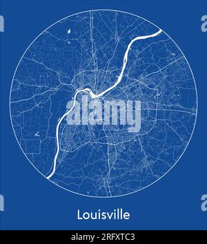 Mappa della città Louisville Stati Uniti Nord America Stampa blu circolare illustrazione vettoriale Illustrazione Vettoriale