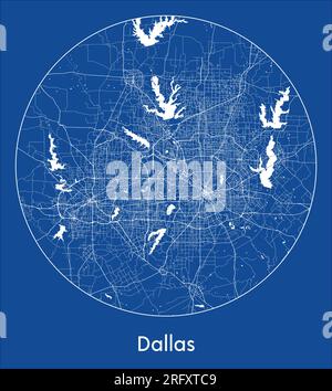 Mappa della città Dallas Stati Uniti Nord America Stampa blu circolare illustrazione vettoriale Illustrazione Vettoriale