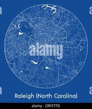 Mappa della città Raleigh North Carolina Stati Uniti Nord America Stampa blu circolare illustrazione vettoriale Illustrazione Vettoriale