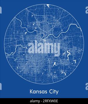 Mappa della città Kansas City Stati Uniti Nord America Stampa blu circolare illustrazione vettoriale Illustrazione Vettoriale