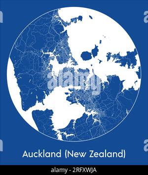 Mappa della città Auckland nuova Zelanda nuova Zelanda Oceania stampa blu rotondo cerchio illustrazione vettoriale Illustrazione Vettoriale