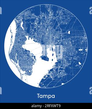 Mappa della città Tampa Stati Uniti Nord America Stampa blu illustrazione vettoriale circolare Illustrazione Vettoriale