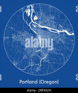 Mappa della città Portland Oregon Stati Uniti Nord America Stampa blu circolare illustrazione vettoriale Illustrazione Vettoriale