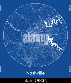 Mappa della città Nashville Stati Uniti Nord America Stampa blu circolare illustrazione vettoriale Illustrazione Vettoriale