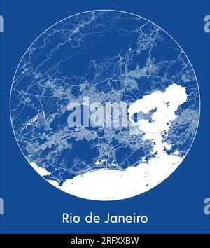 Mappa della città Rio de Janeiro Brasile Sud America Stampa blu illustrazione vettoriale circolare Illustrazione Vettoriale