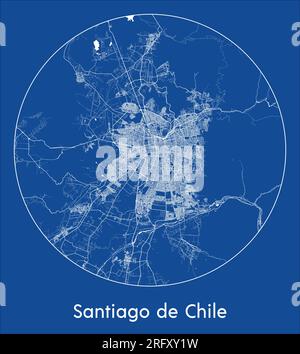 Mappa della città Santiago del Cile Cile Sud America Stampa blu cerchio rotondo illustrazione vettoriale Illustrazione Vettoriale