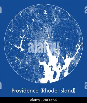 Mappa della città Providence Rhode Island Stati Uniti Nord America Stampa blu circolare illustrazione vettoriale Illustrazione Vettoriale