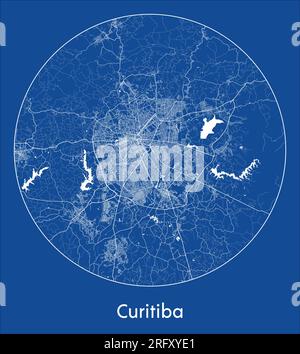 Mappa della città Curitiba Brasile Sudamerica stampa blu illustrazione vettoriale circolare Illustrazione Vettoriale