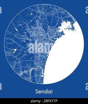 Mappa della città Tokyo Giappone Asia stampa blu circolare illustrazione vettoriale Illustrazione Vettoriale