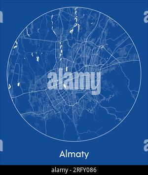 Mappa della città Almaty Kazakistan Asia stampa blu cerchio rotondo illustrazione vettoriale Illustrazione Vettoriale