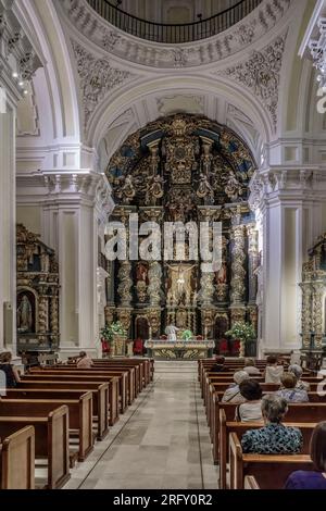 Pala d'altare della parrocchia di San Nicolás, chiesa della religione cristiana cattolica di Guadalajara, Castilla la Mancha, Spagna, Europa. Foto Stock