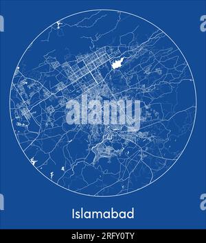 Mappa della città Islamabad Pakistan Asia stampa blu cerchio rotondo illustrazione vettoriale Illustrazione Vettoriale