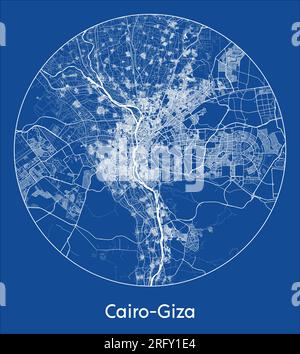 Mappa della città Cairo-Giza Egitto Africa stampa blu cerchio rotondo illustrazione vettoriale Illustrazione Vettoriale