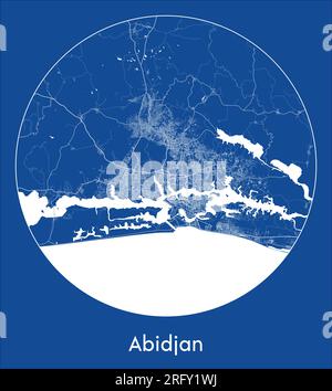Mappa della città Abidjan Costa d'Avorio Africa stampa blu cerchio rotondo illustrazione vettoriale Illustrazione Vettoriale