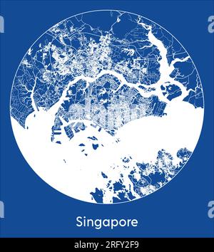 Mappa della città Singapore Singapore Asia stampa blu circolare circolare illustrazione vettoriale Illustrazione Vettoriale
