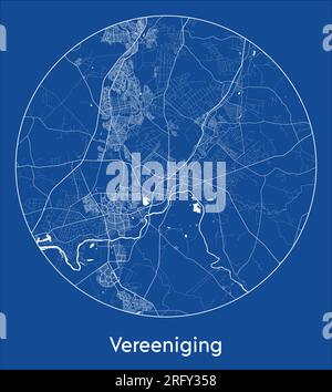 Mappa della città Vereeniging Sud Africa stampa blu illustrazione vettoriale circolare circolare Illustrazione Vettoriale