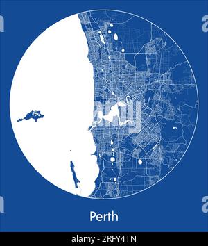 Mappa della città Perth Australia Stampa blu circolare illustrazione vettoriale Illustrazione Vettoriale