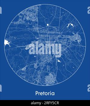 Mappa della città Pretoria Sud Africa Stampa blu illustrazione vettoriale circolare Illustrazione Vettoriale