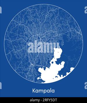 Mappa della città Kampala Uganda Africa stampa blu cerchio rotondo illustrazione vettoriale Illustrazione Vettoriale