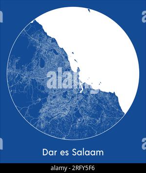 Mappa della città Dar es Salaam Tanzania Africa stampa blu cerchio rotondo illustrazione vettoriale Illustrazione Vettoriale