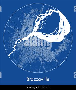 Mappa della città Brazzaville Repubblica del Congo Africa stampa blu cerchio rotondo illustrazione vettoriale Illustrazione Vettoriale