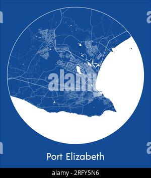 Mappa della città Port Elizabeth Sudafrica Africa stampa blu circolare illustrazione vettoriale Illustrazione Vettoriale