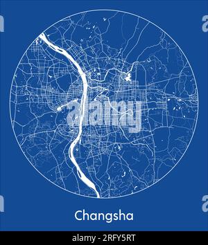 Mappa della città Changsha Cina Asia stampa blu circolare illustrazione vettoriale Illustrazione Vettoriale