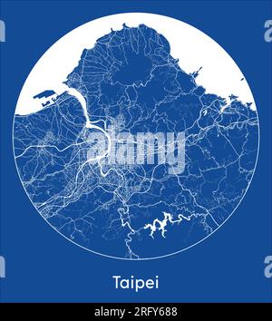 Mappa della città Taipei Cina Asia stampa blu cerchio illustrazione vettoriale Illustrazione Vettoriale