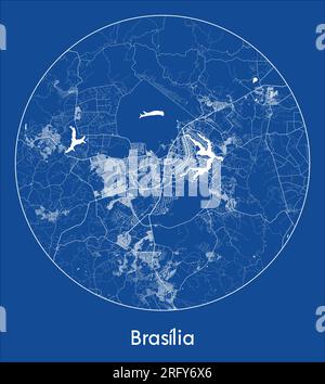 Mappa della città Brasilia Brasile Sudamerica Stampa blu illustrazione vettoriale circolare Illustrazione Vettoriale