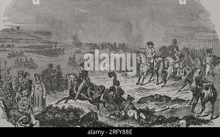 Battaglia di Lützen (2 maggio 1813). Guerra della Sesta coalizione delle guerre napoleoniche. Confronto tra l'esercito francese e un esercito russo e prussiano coaligato, in cui i francesi vinsero. Illustrazione di A. Sandoz. Incisione di Orrin Smith. Los Héroes y las Grandezas de la Tierra. Volume V. 1855. Foto Stock