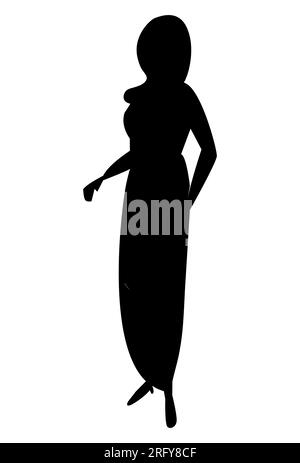 La silhouette nera di una donna in piedi casualmente, isolata dal vettore Illustrazione Vettoriale