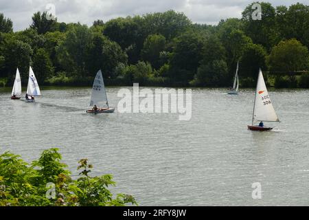 Barche a vela sul lago Foto Stock